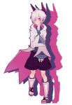  1bitheart 1boy ahoge bangs blue_shirt boots closed_mouth coat full_body hood hood_down hooded_coat looking_at_viewer male_focus miwasiba nanase_yoshi official_art pink_eyes purple_shorts robot_ears shirt shorts smile solo transparent_background white_coat white_footwear white_hair 