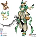  :3 armor artist_name brown_eyes claws digimon eevee english_commentary full_body holding holding_sword holding_weapon leafeon parody pokemon reference_inset scarf solo style_parody sword tail villiamboom1 weapon white_background yellow_eyes 