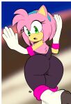  accessory amy_rose anthro big_butt boots butt clothing eulipotyphlan female footwear gloves handwear headband hedgehog looking_back mammal open_mouth pepamintop rear_view rouge_the_bat sega solo sonic_the_hedgehog_(series) surprised_expression thick_thighs tight_clothing wide_hips 