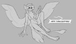  anthro avian beak bonnet breasts changeling_tale clothing dialogue feathered_wings feathers female genitals greyscale gryphon headgear headwear holidays malcolm_(changeling_tale) monochrome mythological_avian mythology pussy sketch solo talking_to_viewer talon_hands thanksgiving watsup wings 