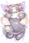  absurd_res ambiguous_gender belly blush blush_lines body_pillow dakimakura_design feral fluffy fur grey_body grey_fur hi_res navel nintendo overweight pillow pok&eacute;mon pok&eacute;mon_(species) purugly slightly_chubby solo unknown_artist video_games whiskers white_body white_fur 