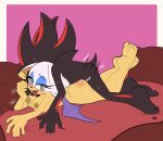  ahegao anthro bed big_breasts blush bodily_fluids breasts chiropteran drooling duo eulipotyphlan fangs feet_up female furniture hand_on_face hand_on_hand hedgehog hi_res legs_together looking_pleasured male male/female mammal membrane_(anatomy) membranous_wings motion_lines nipples pepamintop rouge_the_bat saliva sega shadow_the_hedgehog sonic_the_hedgehog_(series) spank_marks speech_bubble wings 
