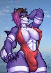  abs anthro big_breasts big_bulge breasts bulge canid canine canis gynomorph hi_res intersex kobu_art mammal neckline piercing snow_(kobu_art) solo thick_thighs wolf 