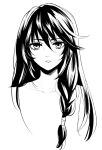  1girl akke braid closed_mouth collarbone eyelashes frown greyscale hair_between_eyes hair_over_shoulder long_hair looking_at_viewer monochrome single_braid sketch solo tales_of_(series) tales_of_berseria velvet_crowe 