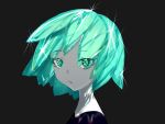  1other androgynous aqua_hair bangs colored_eyelashes crystal_hair from_side gem_uniform_(houseki_no_kuni) green_eyes green_hair grey_background haiyahaiyohai houseki_no_kuni looking_afar looking_to_the_side necktie other_focus phosphophyllite portrait short_hair simple_background solo 