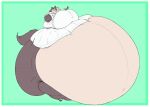  2021 anthro beastars belly big_belly big_breasts big_butt breasts butt canid canine canis clothing dress female fur hyper hyper_belly juno_(beastars) kylestudios mammal morbidly_obese morbidly_obese_anthro morbidly_obese_female navel obese obese_anthro obese_female overweight overweight_anthro overweight_female raised_tail smile solo white_clothing white_dress wolf 