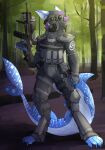 absurd_res anthro armor big_tail blue_body blue_skin body_armor carpet_shark combat_armor female fish forest forest_background gas_mask gun hair hi_res ketzel99 looking_aside marine mask mobile_task_force nature nature_background night_vision_goggles plant purple_hair ranged_weapon rigel_(1stsavagery) scp_foundation shark solo tactical_gear thick_tail tree weapon whale_shark white_body white_skin 