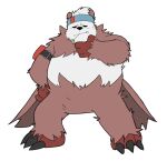  2022 anthro belly big_belly biped black_nose brown_body fan_character hi_res kemono leaf nintendo overweight pangoro pok&eacute;mon pok&eacute;mon_(species) simple_background solo video_games whitebeast20 