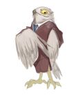  2021 anthro avian bird brown_suit clothing feathered_wings feathers hi_res jam_uo male necktie owl simple_background solo suit white_background wings yellow_eyes 