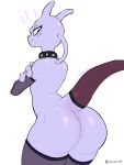  anthro armwear butt clothing collar crossed_arms cyancoyote elbow_gloves english_text felid gloves handwear hi_res legendary_pok&eacute;mon looking_at_viewer looking_back looking_back_at_viewer male mammal mewtowo_(shadman) mewtwo mostly_nude nintendo pok&eacute;mon pok&eacute;mon_(species) simple_background solo spiked_collar spikes text thick_thighs video_games white_background 