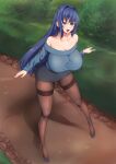  blue_hair breasts highres large_breasts long_hair maken-ki! nijou_aki nom_(nomhun) open_mouth pantyhose purple_eyes shoes skirt smile solo 