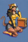  anthro armor character_meituan delivery_(commerce) delivery_employee female food_delivery headgear helmet hi_res kangaroo looking_at_viewer macropod mammal marsupial phone phone_call solo tass_the_bovine thick_tail thick_thighs 