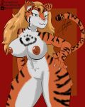  anthro artykfrozt blonde_hair breasts dark_nipples felid female hair hi_res mammal nipples pantherine solo tiger 