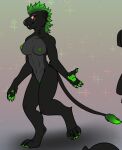  anthro bioluminescence ear_piercing felid female glowing kianyx lion looking_at_viewer mammal model_sheet mohawk nipple_piercing nipples pantherine pawpads paws piercing plonar scar solo sparkles tail_tuft tuft 