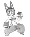  absurd_res anthro aoko_(efradraws) bandanna bare_shoulders barefoot cheek_tuft child efradraws eyebrows facial_tuft feet graphite_(artwork) hair hi_res kerchief lagomorph leporid long_ears male mammal marker_(artwork) navel pawpads pencil_(artwork) pockets rabbit short_hair solo thick_eyebrows traditional_media_(artwork) tuft young 