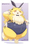  anthro bunny_costume cat_ear chubby_female clothing costume felid feline female fur gomuhimo hi_res mammal monster_hunter_stories number_3 overweight paws solo yellow_body yellow_fur 