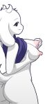 anthro big_breasts big_butt bodily_fluids boss_monster bovid breasts butt caprine female fur horn lactating looking_at_viewer mammal mature_anthro mature_female mikeinel nipple_fetish nipple_pinch nipple_play pinch smile smiling_at_viewer solo toriel undertale undertale_(series) video_games white_body white_fur 