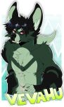  anthro arm_tuft athletic athletic_anthro athletic_male black_body black_ears black_fur black_hair black_nose black_tail cheek_tuft chest_tuft drugs facial_tuft fur glistening glistening_hair green_body green_fur green_inner_ear green_inner_ear_fluff green_tail hair inner_ear_fluff male marijuana pink_eyes pink_sclera princelykaden shoulder_tuft solo tuft 