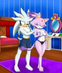  absurd_res anthro bed big_breasts blaze_the_cat breasts clothing detailed_background domestic_cat duo eulipotyphlan felid feline felis female furniture hedgehog hi_res holding_breast male male/female mammal panties purple_body sega silver_the_hedgehog sonic_the_hedgehog_(series) the_knight underwear 