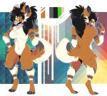  abstract_background anthro arm_tuft biped black_hair black_inner_ear black_nose breasts brown_body brown_ears brown_fur brown_tail butt canid cheek_tuft chest_tuft digitigrade dipstick_ears facial_tuft fangs featureless_breasts featureless_crotch female fluffy_ears front_view fur glistening glistening_eyes glistening_nose green_eyes grey_body grey_fingers grey_fur grey_tail grey_toes hair leg_tuft mammal model_sheet multicolored_ears pink_tongue princelykaden rear_view solo standing striped_arms tongue tongue_out tuft white_body white_breasts white_ears white_fur white_tail 