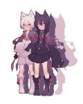  1bitheart 1boy 1girl :d animal_ears black_capelet black_coat black_footwear black_hair black_skirt braid brother_and_sister capelet coat flower_knot fox_ears full_body gakuran looking_at_viewer miwasiba neckerchief official_art open_mouth pleated_skirt red_ribbon ribbon sailor_collar school_uniform serafuku shorts siblings skirt sleeves_past_fingers sleeves_past_wrists smile transparent_background twin_braids white_coat white_footwear white_hair white_neckerchief white_sailor_collar white_serafuku white_shorts yakumo_kuroku yakumo_shiroro yellow_eyes 