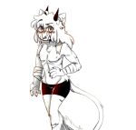  anthro bandaged_arm bandaged_tail demon devil_horns_(disambiguation) ear_scar facial_scar felid hand_scar hybrid leg_scar lion looking_confused male mammal mastectomy_scar midnight_(character) olivershiny pantherine pants_only pawpads scar shirtless shoulder_scar solo surgical_scar tail_tuft trans_(lore) tuft 