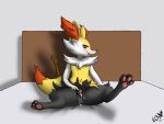  after_sex anthro bed black_body black_fur blush bodily_fluids braixen cheek_tuft cum cum_inside drooling facial_tuft female fur furniture genital_fluids genitals hi_res leaking_cum nintendo nonny18675309 pawpads paws pink_pawpads pok&eacute;mon pok&eacute;mon_(species) pussy pussy_juice red_body red_eyes red_fur saliva solo spread_legs spread_pussy spreading tongue tongue_out tuft video_games white_body white_fur yellow_body yellow_fur 
