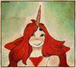  absurd_res anthro blush blush_lines body_hair braces butterscotch_(wonderslug) chest_hair ears_down equid equine eyebrows girly hair hi_res horn inner_ear_fluff long_hair male mammal orange_hair pivoted_ears raised_eyebrows simple_background smile smirk solo tuft unicorn unicorn_horn wonderslug_(artist) 