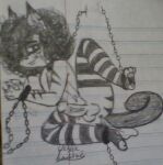  anthro bdsm black_hair bodily_fluids bondage bound chain clothing cuff_(restraint) cum cum_drip cum_in_ass cum_inside curled_hair dripping felid footwear genital_fluids genitals girly hair kasper_kat legwear male mammal penis restraints sk4rl3tt socks solo thigh_highs tiger_stripes vein veiny_penis 