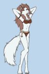 anthro brown_hair canid canine canis claws clothing eyebrows eyelashes female fluffy fluffy_tail fur hair hi_res lingerie looking_at_viewer mammal midnighthowlart solo white_body white_fur wolf yellow_eyes 