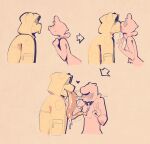  &lt;3 anthro blush bodily_fluids buckteeth clothed clothing duo french_kissing gesture hi_res kissing long_tongue mammal neck_bulge peculiart saliva saliva_string sweat teeth tongue ursid v_sign 