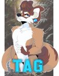  anthro arm_tuft black_nose blue_eyes blue_piercing brown_body brown_ears brown_fur brown_hair brown_tail cheek_tuft chest_tuft ear_piercing facial_tuft fangs featureless_crotch fur gauged_ear glistening glistening_eyes hair male orange_body orange_fur orange_sclera orange_tail piercing princelykaden short_hair shoulder_tuft solo tag_(geekidog) tuft white_body white_fingers white_fur white_inner_ear 