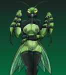  antennae_(anatomy) anthro arms_tied arthropod bdsm belt belt_bondage bodily_fluids bondage bound breasts chorsinnell39 clothing female gas_mask genitals green_body hi_res insect insect_wings latex_stockings leggings legwear looking_at_viewer mantis mask mostly_nude multi_arm multi_limb muzzle_(object) muzzled narrowed_eyes nipples non-mammal_breasts pussy solo standing sweat sweatdrop thigh_highs tight_clothing wide_hips wings yellow_eyes 