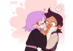  2girls ? ?? amity_blight bandage_on_face bandages bandaid bandaid_on_face bandaid_on_forehead blush brown_eyes closed_eyes commentary_request dark-skinned_female dark_skin kiss kissing_cheek luz_noceda multiple_girls pointy_ears purple_hair short_hair su_ggushi the_owl_house twitter_username yuri 