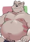 2022 anthro belly big_belly black_nose bodily_fluids bulge clothing cute_fangs hi_res humanoid_hands kemono male mammal moobs navel nipples overweight overweight_male solo sweat underwear ursid whitebeast20 