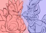  anthro areola base big_breasts breasts dragon duo female female/female genitals hi_res koraidon legendary_pok&eacute;mon looking_at_another looking_at_viewer miraidon nintendo nude pok&eacute;mon pokemon_scarlet pokemon_violet pussy scalie snake_tongue video_games wiwirawr 