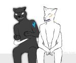  2018 5_fingers anthro arm_markings artist_name biped black_body black_fur black_nose blue_markings dark_body dark_fur dark_nose digital_drawing_(artwork) digital_media_(artwork) duo empty_eyes eyeless facial_markings featureless_crotch fingers flat_colors front_view frustrated fur glowing glowing_eyes head_markings humanoid_hands light_body light_nose lips long_tail looking_at_another male male_(lore) markings monotone_body monotone_fur multi_arm multi_limb nonbinary_(lore) nude prehensile_tail purple_lips shoulder_markings simple_background sitting snout tabbyseraph tail_around_waist tetrami_(tabbyseraph) the_phantom_panther white_background white_body white_nose yellow_markings 