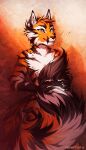  2022 5_fingers anthro black_stripes digital_media_(artwork) felid fingers fur green_eyes hair hi_res male mammal neotheta nude orange_body orange_fur pantherine smile solo striped_body striped_fur stripes tiger white_body white_fur 