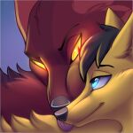  canid canine charming duo female feral fox fox_spirit fremder hybrid icon kira_redpaw licking male mammal tongue tongue_out 