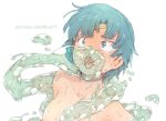  1girl air_bubble asphyxiation bangs bishoujo_senshi_sailor_moon blue_choker blue_eyes blue_hair breasts bubble choker drowning hydrokinesis magical_girl mizuno_ami nude out-of-frame_censoring patreon_username rou_(rou22) sailor_mercury small_breasts tagme tearing_up tiara upper_body water web_address wet white_background 