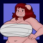  big_breasts breasts domestic_pig female hair hand_on_hip hi_res mammal nipple_outline organs overweight pink_body pink_skin red_hair sleepingpowder slightly_chubby solo stomach suid suina sus_(pig) teeth thick_thighs wraps 