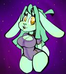  &lt;3 alien alien_humanoid anthro big_butt big_ears blush butt cleavage_cutout clothing doodlebunnyart eyelashes eyelashes_through_hair female green_body green_hair green_skin hair hair_over_shoulder humanoid jewelry lagomorph leotard leporid looking_away mammal necklace open_mouth rabbit scut_tail short_tail sky smile sneepy_fuckabee(doodlebunnyart) space star starry_eyes starry_sky tail_tuft thick_thighs translucent translucent_hair tuft wide_hips yellow_eyes 