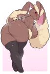  anthro anthrofied bent_over big_breasts big_butt bikini black_sclera bodily_fluids breasts butt clothing crossed_legs digital_media_(artwork) female gamukami hanging_breasts hi_res legwear looking_back lopunny musk_clouds nintendo pink_nose pok&eacute;mon pok&eacute;mon_(species) rear_view red_eyes sling_bikini solo sweat sweaty_breasts sweaty_butt swimwear thick_thighs thigh_highs video_games walking 