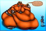  2022 absurd_res anthro belly big_belly big_breasts big_butt bottomwear breasts burger butt clothing digital_media_(artwork) domestic_pig duo english_text female food hi_res huge_breasts huge_thighs hyper hyper_belly male mammal morbidly_obese morbidly_obese_anthro morbidly_obese_female obese obese_anthro obese_female open_mouth overweight overweight_anthro overweight_female pants paper_bag pumpkin_pie_(viroveteruscy) red_eyes reptile sandwich_(food) scalie shirt suid suina sus_(pig) text thick_thighs topwear viroveteruscy warning_cream_filled 