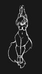  anthro bodysuit canid canine clothing collar culixcupric drone eyeless eyeless_face female fox gas_mask hi_res mammal mask restraints rubber skinsuit solo suspended_in_midair tight_clothing 