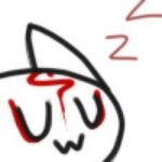  canid canine fox fur low_res male mammal markings red_eyes red_markings sleeping solo uwu white_body white_fur 