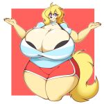  2019 4k abstract_background absurd_res alternate_species anthro anthrofied big_breasts blonde_hair bottomwear bra breast_squish breasts canid canine canis cassie_(theycallhimcake) cleavage clothed clothing collar curvaceous curvy_figure digital_drawing_(artwork) digital_media_(artwork) domestic_dog eyelashes female fingers fluffy fluffy_tail fur furrification hair hi_res huge_breasts looking_at_viewer mammal multicolored_body multicolored_fur purple_eyes shorts simple_background smile solo squish standing superix tan_body tan_fur thick_thighs two_tone_body two_tone_fur underwear voluptuous wide_hips 