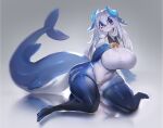 absurd_res anthro big_breasts blue_body breasts clothed clothing female fish hi_res legwear marine shark solo thigh_highs utterangle wide_hips 