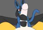  anthro canid canine duo embrace erection female fur genitals hi_res hug humanoid_genitalia looking_at_viewer lucario male mammal masturbation nintendo nude penis penis_hug pok&eacute;mon pok&eacute;mon_(species) simple_background size_difference smile swoomy swoomy_(fursona) video_games 