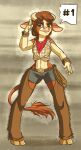  2015 abs absurd_res anthro anthrofied arizona_cow_(tfh) belt belt_buckle biped bottomwear bovid bovine brown_tail cattle clothed clothing cloven_hooves crop_top cutoffs daisy_dukes denim denim_clothing female green_eyes hereford_cattle hi_res hooves hotpants kerchief lasso mammal midriff mykegreywolf neckerchief pose red_kerchief red_neckerchief rope shirt shorts solo them&#039;s_fightin&#039;_herds tied_shirt topwear 